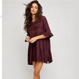 Free People Dress Size XS Take A Spin Ribbed Babydoll Tunic Short Sleeve Purple